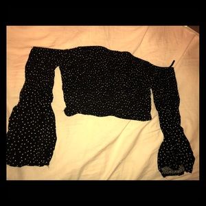 NWOT black with white poke-a-dotted cropped top